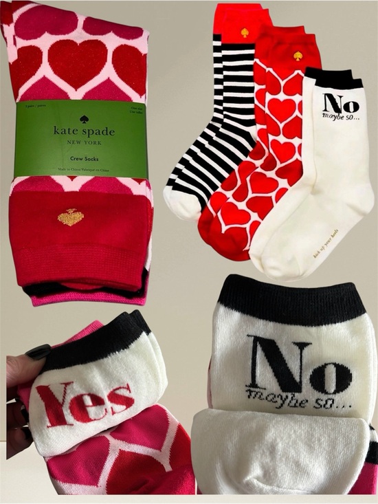 kate spade Accessories - 3 pair Kate Spade hearts stripes Yes No Maybe So pink red black crew Socks gift